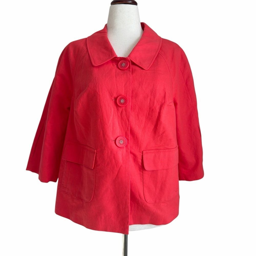 Lane Bryant Women’s 14 Linen Blend Jacket NWT Coral Red 3/4 Sleeve Blazer